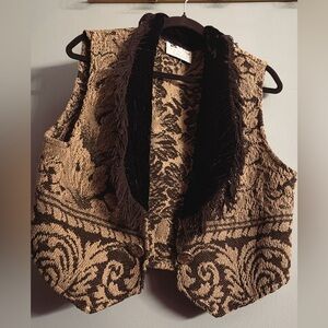 Vintage Artisan Tapestry Vest Velvet Fringe Collar | Boho Western